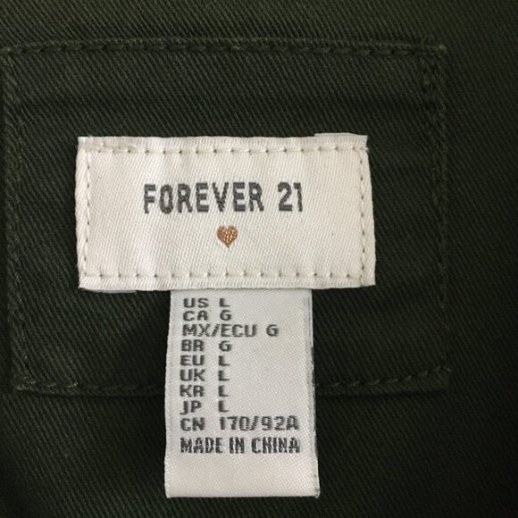 Forever 21 Womens L Military Shirt Button Up Embroidered Patch Cotton Green - Picture 5 of 12